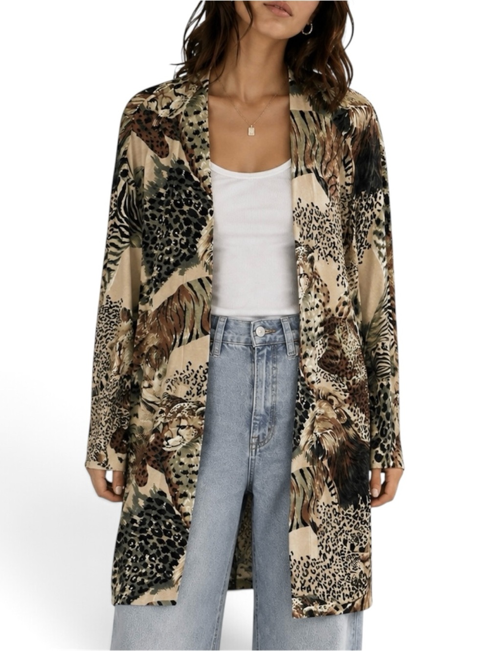 Vintage Stephanie Queller Animal Print Duster Cardigan Jacket Women’s Medium USA